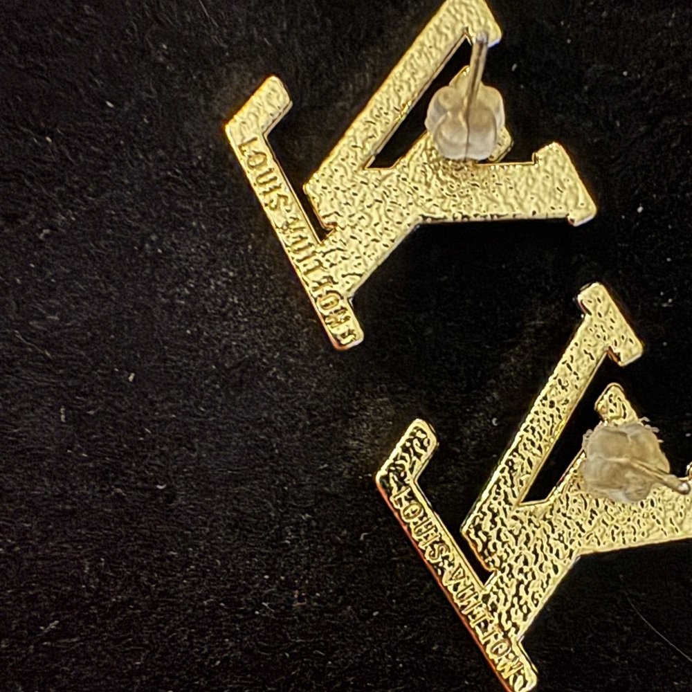Louis Vuitton Gold Crystal Logo Earrings - Picture 2 of 2